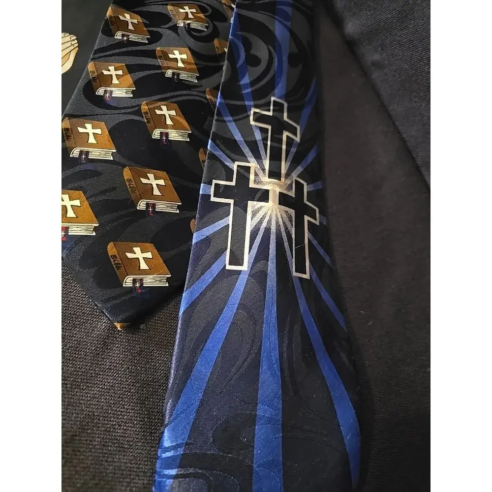 Lot Of 3 Men's Neckties Religious Ties Praying Hands Cross Bible Preacher Pastor